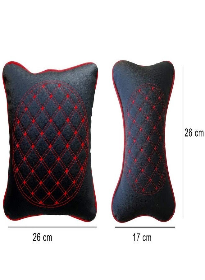 Selifaur Black and Red Double Quilted Car Cushion and Neck Rest Pillow Set of 4 for UVA - Image 5